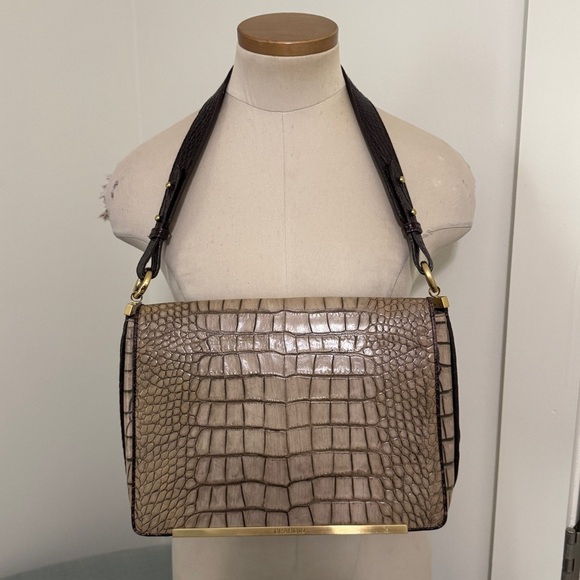 Brahmin Handbags - Brahmin Hudson Shoulder Bag Purse Handbag Cross Embossed Leather Flap Designer